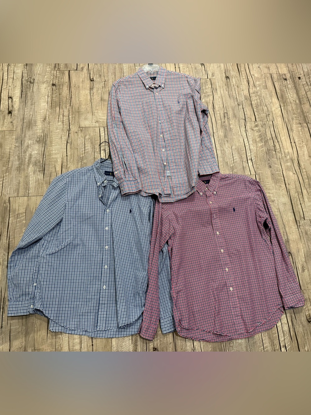 Polo by Ralph Lauren Three Men's Gingham Button-Downs in Blue, Red, White